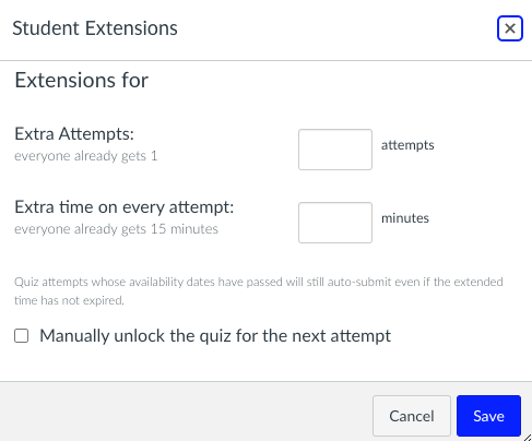 Quiz extension for attempt and time